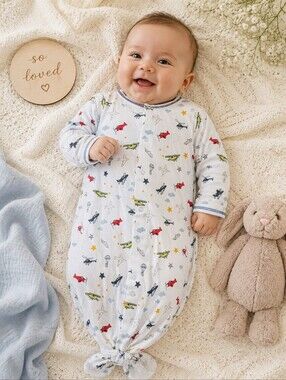 Kissy Kissy Airplane Print Pima Cotton Converter Gown | 3M | Luxury Baby Boy Sle